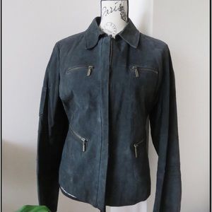 Vintage 1990s Fitted Black Suede Jacket With Zippers